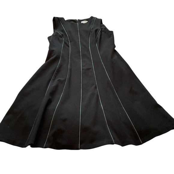 CALVIN KLEIN Black Sleeveless Dress with Faux Leather Trim-Size 10 - Picture 7 of 12